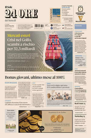 Prima pagina Il Sole 24 Ore di oggi - Quotidiano finanza