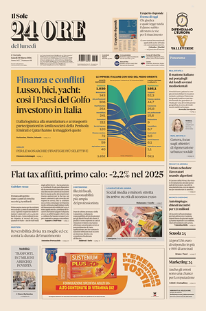 Prima pagina Il Sole 24 Ore di oggi - Quotidiano finanza