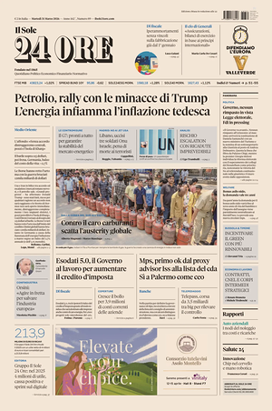 Prima pagina Il Sole 24 Ore di oggi - Quotidiano finanza