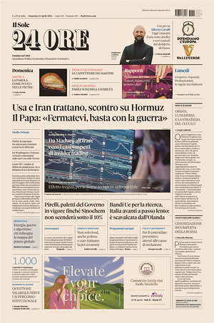 Prima pagina Il Sole 24 Ore di oggi - Quotidiano finanza