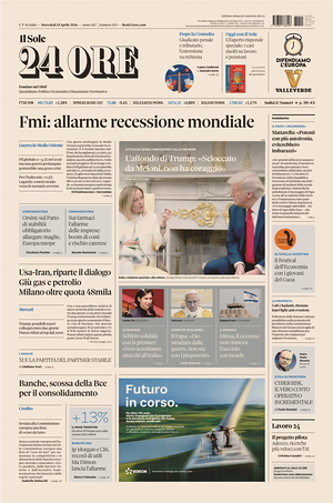 Prima pagina Il Sole 24 Ore di oggi - Quotidiano finanza