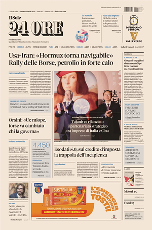 Il Sole 24 Ore prima pagina