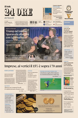 Prima pagina Il Sole 24 Ore di oggi - Quotidiano finanza