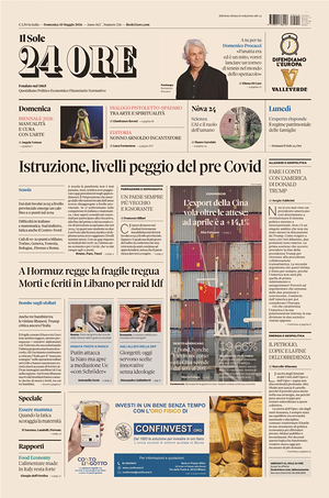 Prima pagina Il Sole 24 Ore di oggi - Quotidiano finanza
