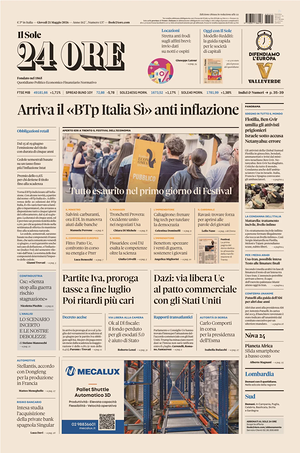 Prima pagina Il Sole 24 Ore di oggi - Quotidiano finanza