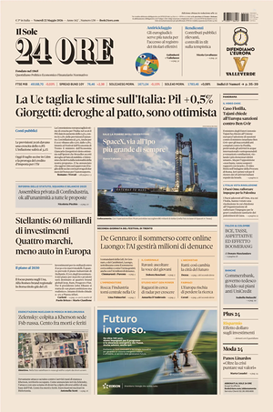 Prima pagina Il Sole 24 Ore di oggi - Quotidiano finanza
