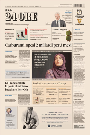 Prima pagina Il Sole 24 Ore di oggi - Quotidiano finanza