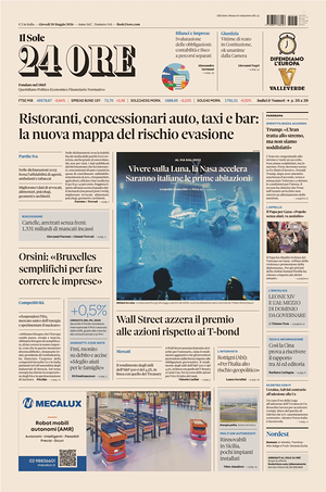 Prima pagina Il Sole 24 Ore di oggi - Quotidiano finanza
