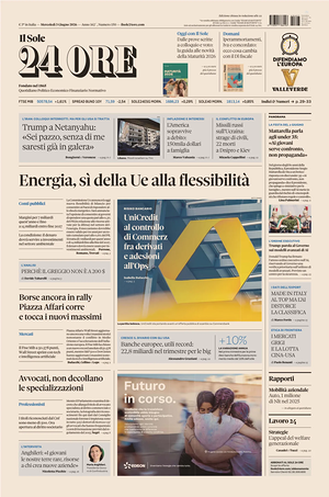 Prima pagina Il Sole 24 Ore di oggi - Quotidiano finanza