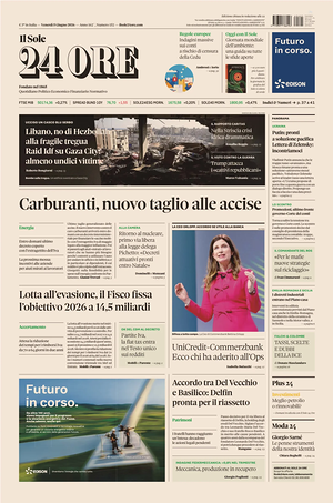 Prima pagina Il Sole 24 Ore di oggi - Quotidiano finanza
