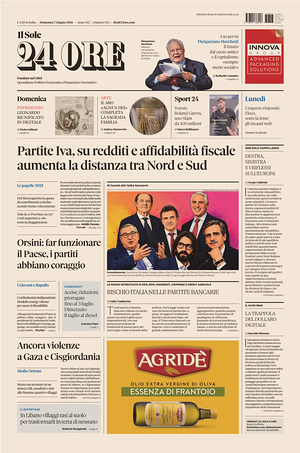 Prima pagina Il Sole 24 Ore di oggi - Quotidiano finanza