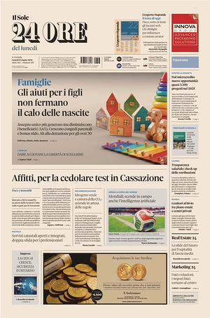 Prima pagina Il Sole 24 Ore di oggi - Quotidiano finanza