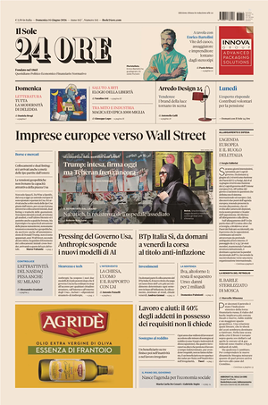Prima pagina Il Sole 24 Ore di oggi - Quotidiano finanza