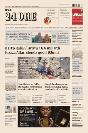 Prima pagina Il Sole 24 Ore di oggi - Quotidiano finanza