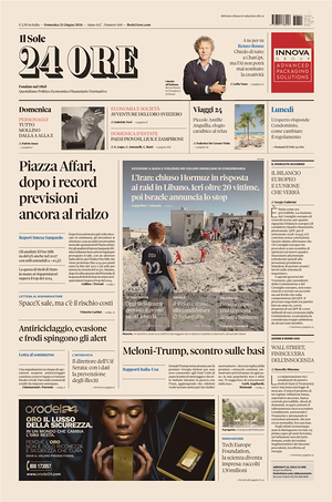 Prima pagina Il Sole 24 Ore di oggi - Quotidiano finanza
