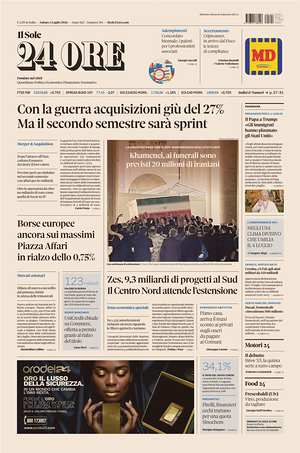 Prima pagina Il Sole 24 Ore di oggi - Quotidiano finanza