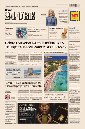 Prima pagina Il Sole 24 Ore di oggi - Quotidiano finanza