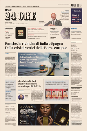Prima pagina Il Sole 24 Ore di oggi - Quotidiano finanza