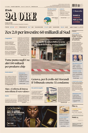 Il Sole 24 Ore prima pagina