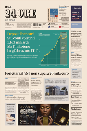 Prima pagina Il Sole 24 Ore di oggi - Quotidiano finanza