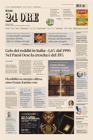 Il Sole 24 Ore prima pagina