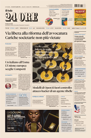 Prima pagina Il Sole 24 Ore di oggi - Quotidiano finanza
