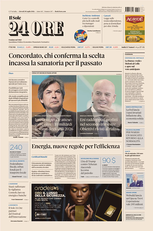 Prima pagina Il Sole 24 Ore di oggi - Quotidiano finanza