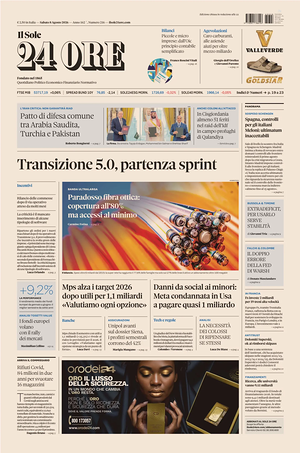 Prima pagina Il Sole 24 Ore di oggi - Quotidiano finanza