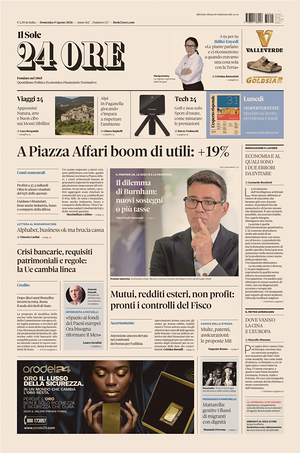 Prima pagina Il Sole 24 Ore di oggi - Quotidiano finanza