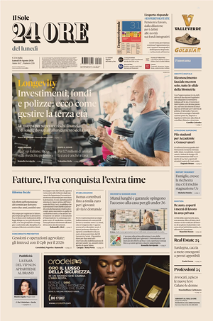 Prima pagina Il Sole 24 Ore di oggi - Quotidiano finanza