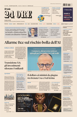 Prima pagina Il Sole 24 Ore di oggi - Quotidiano finanza