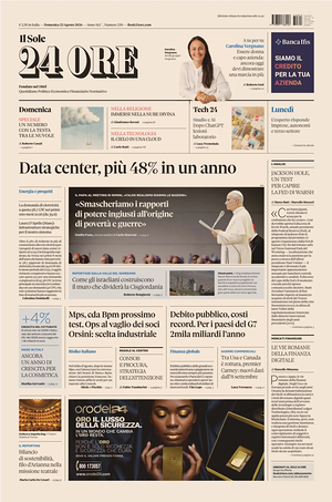Prima pagina Il Sole 24 Ore di oggi - Quotidiano finanza