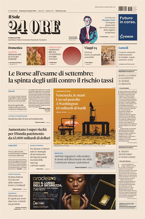 Prima pagina Il Sole 24 Ore di oggi - Quotidiano finanza