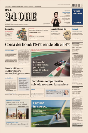 Prima pagina Il Sole 24 Ore di oggi - Quotidiano finanza