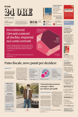 Prima pagina Il Sole 24 Ore di oggi - Quotidiano finanza