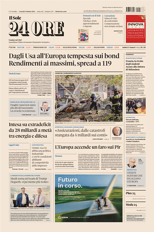 Prima pagina Il Sole 24 Ore di oggi - Quotidiano finanza