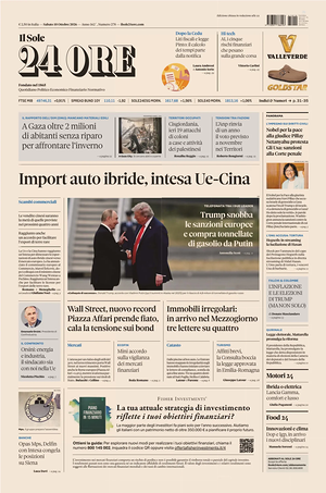 Prima pagina Il Sole 24 Ore di oggi - Quotidiano finanza