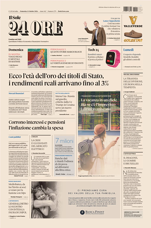 Prima pagina Il Sole 24 Ore di oggi - Quotidiano finanza