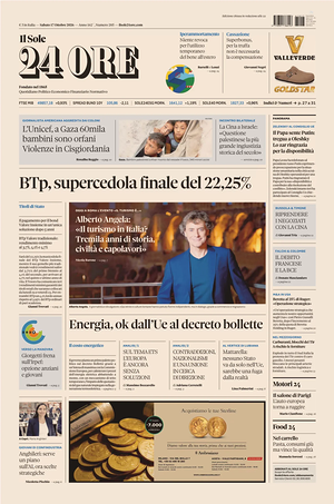 Prima pagina Il Sole 24 Ore di oggi - Quotidiano finanza