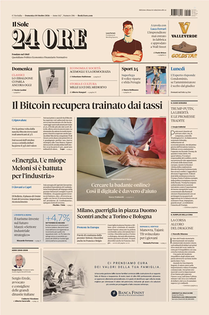 Prima pagina Il Sole 24 Ore di oggi - Quotidiano finanza