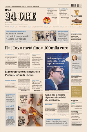 Prima pagina Il Sole 24 Ore di oggi - Quotidiano finanza