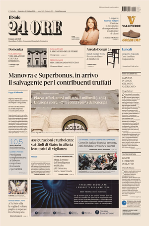 Prima pagina Il Sole 24 Ore di oggi - Quotidiano finanza