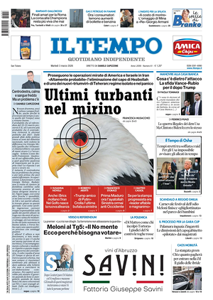 Prima pagina Il Tempo di oggi - Quotidiano regionale
