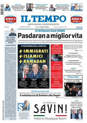 Prima pagina Il Tempo di oggi - Quotidiano regionale