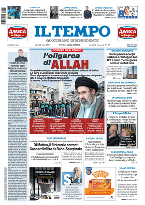 Prima pagina Il Tempo di oggi - Quotidiano regionale