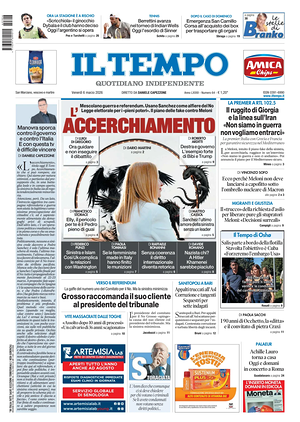 Prima pagina Il Tempo di oggi - Quotidiano regionale
