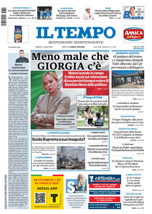 Prima pagina Il Tempo di oggi - Quotidiano regionale