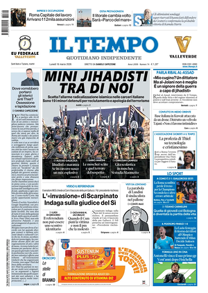 Prima pagina Il Tempo di oggi - Quotidiano regionale
