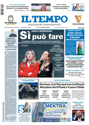 Prima pagina Il Tempo di oggi - Quotidiano regionale