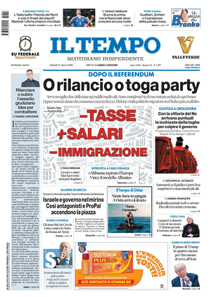 Prima pagina Il Tempo di oggi - Quotidiano regionale